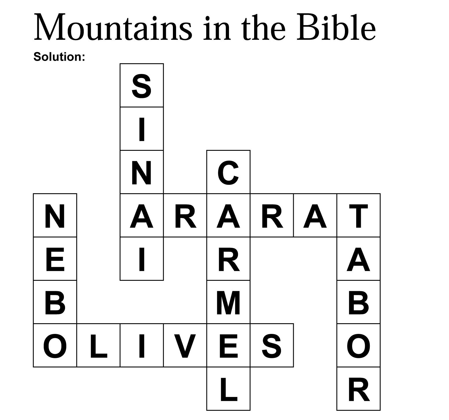 Mountains in the Bible Crossword Puzzle